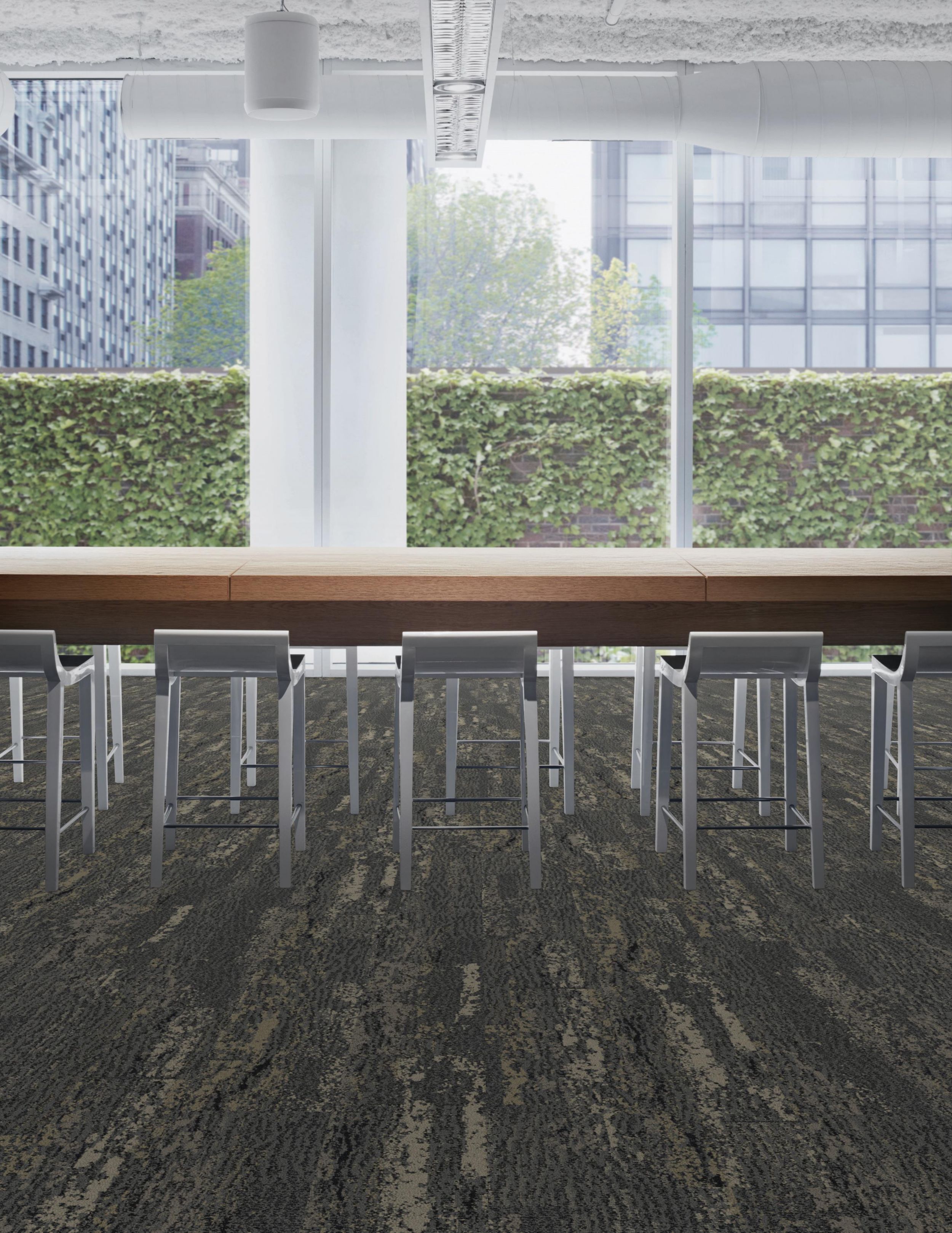 Interface Uprooted plank carpet tile in meeting/cafe with long table and stools image number 6